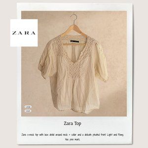 Zara Natural Short Sleeve Blouse